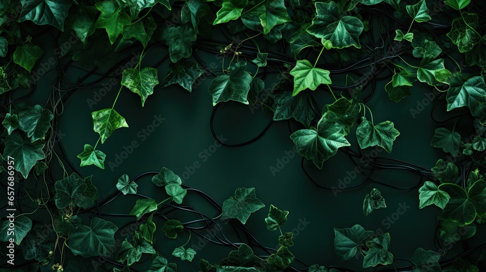 Delicate ivy tendrils weaving from the bottom. Backgrounds graphics design.  - obrazy, fototapety, plakaty 