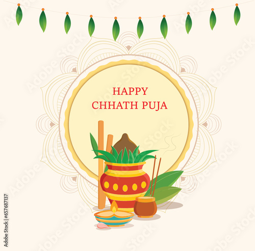 illustration of happy chhath puja for sun festival of bihar, india