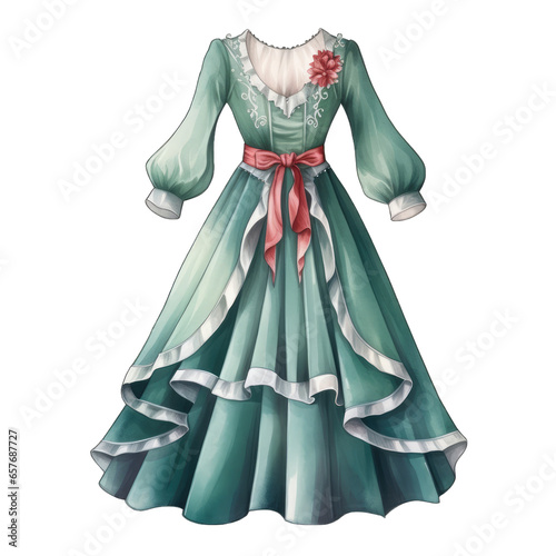Fancy green holiday Christmas dress on a white background © MelissaMN