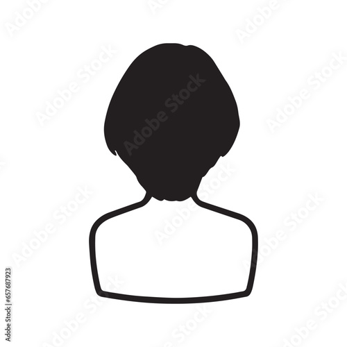 ショートカットの女性の後ろ姿シルエットイラスト　黒