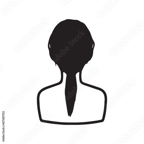 後ろで髪をひとつにまとめた女性の後ろ姿シルエットイラスト　黒 photo