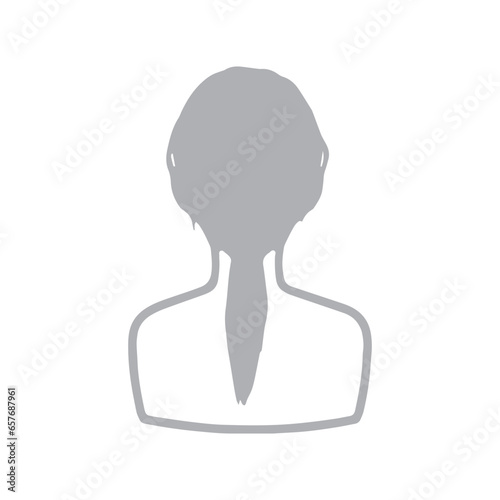 後ろで髪をひとつにまとめた女性の後ろ姿シルエットイラスト　グレー photo