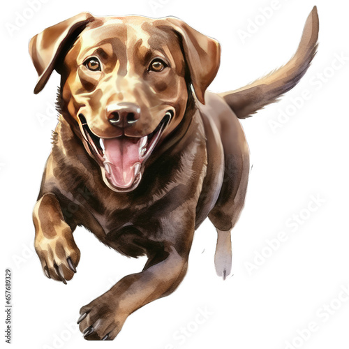 Happy Chocolate labrador retriever  running and playing. Smiling