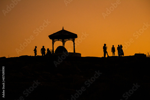 Silhouette image of the arch during sunrise in Gandikota Grand Canyon of India tourism place located at Kadapa, Andhra pradesh photo