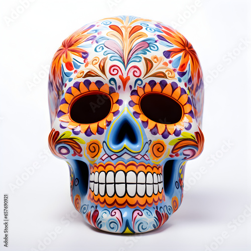 Colorful sugar skull isolated with a white background. A look at traditional culture in Mexico. Generative ai. 