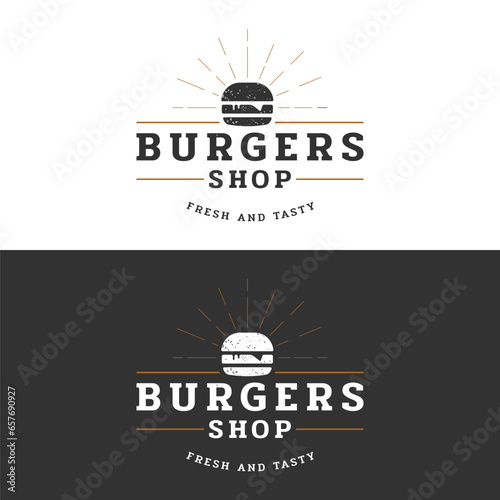 Retro vintage hot burger fresh and tasty logo design. Logo for restaurant, business, label, badge and emblem.