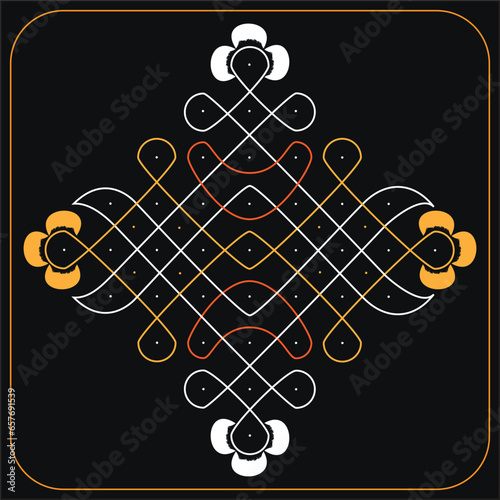 Indian Traditional Rangoli - Sikku Kolam 9 dots Vector design easy editable - eps file 