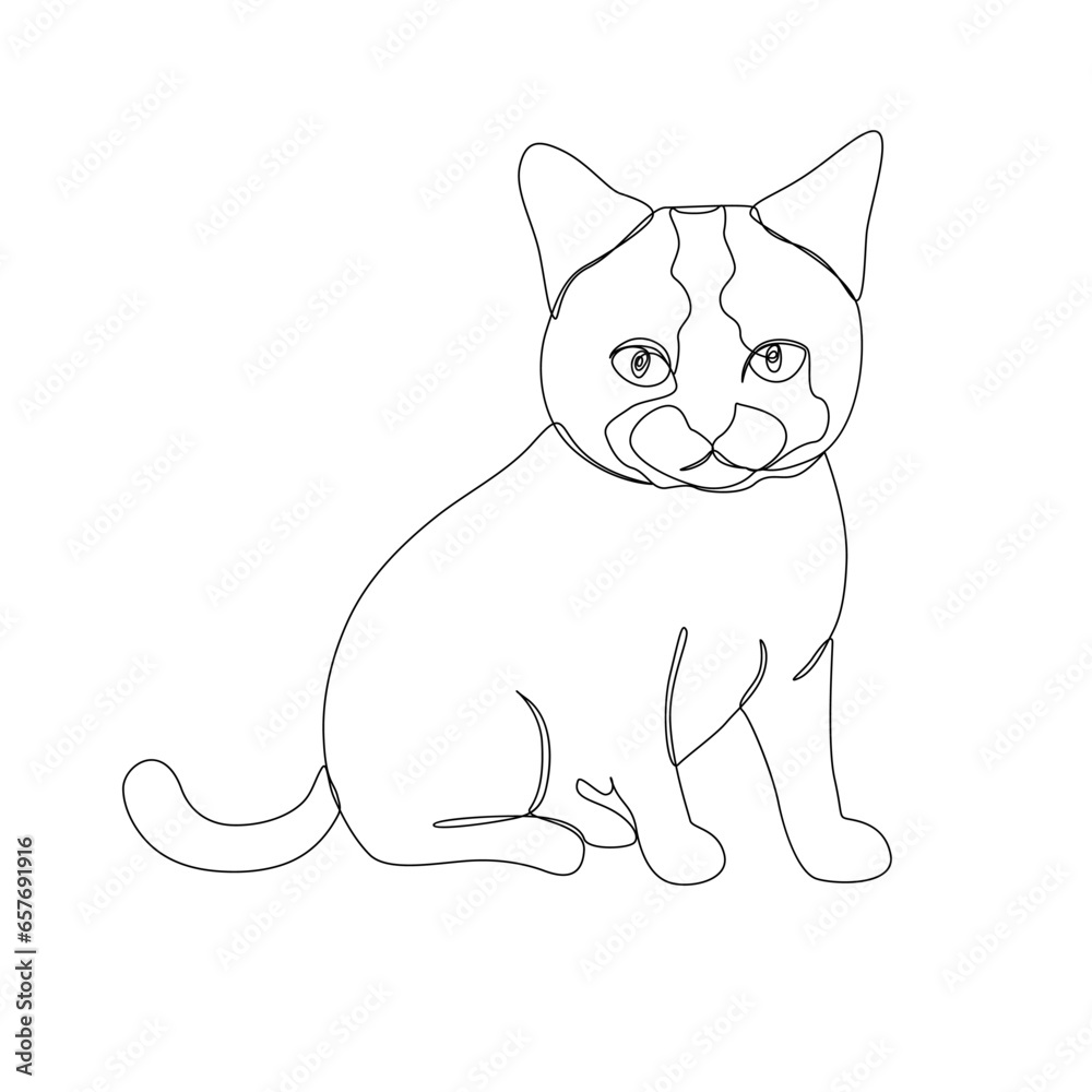 Continuous one line cat animal outline vector art drawing