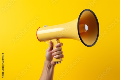 hand holding megaphone, marketing and sales background