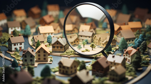 House searching concept with magnifying glass photo