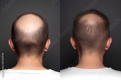 Head adult man, step hair loss, Baldness concept