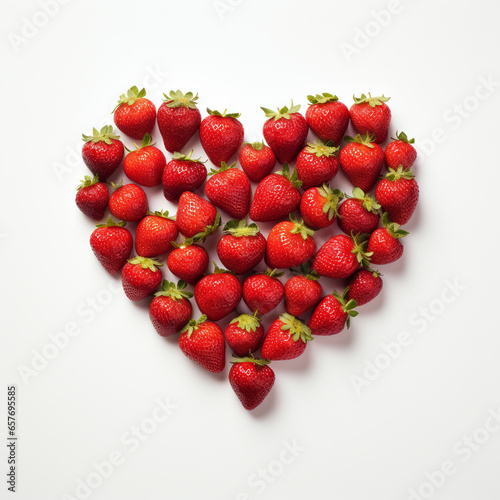 Heap fresh red strawberry be arrange in heart shape on white background. Isolated on white background.