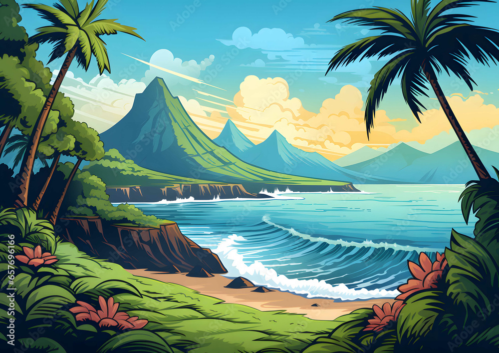 Naklejka premium beach with palm trees