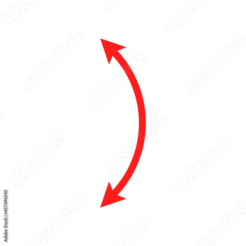 Red dual semi circle arrow. Vector illustration. Semicircular curved thin long double ended arrow.