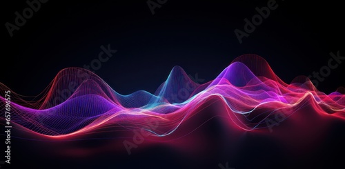 An abstract futuristic background showcases vibrant pink and blue neon wave lines racing at high speeds, illuminated by radiant lights. Ideal for highlighting data transfer technologies