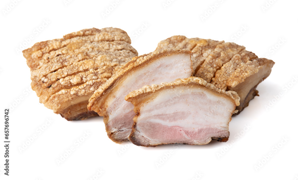crispy pork belly or deep fried pork isolated on white background crispy pork belly or deep fried pork isolated on white background