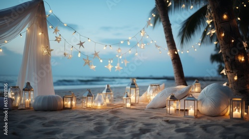 A white - themed summer night beach party background