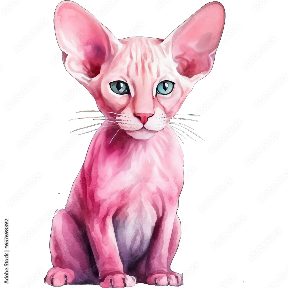 Feral cat, pink in color with big ears. Hairless cat