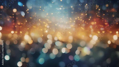 gold and silver colored glowing glow bokeh out of focus blurred particles and lights and waves. Abstract glamour high tech technology background. Generative AI
