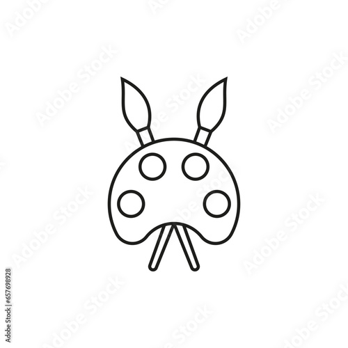 Artistic brush and paint palette with paints set. Simple minimal vector icon on white background. 