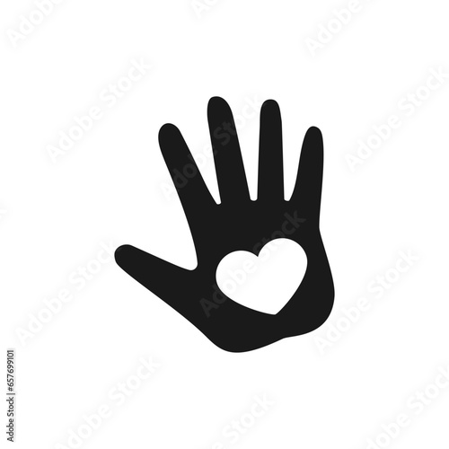 Heart inside the palm. Hand silhouette hold a heart in open palm.