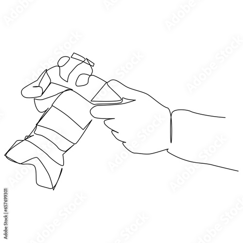 Hand holding a camera, one line art, free hand drawing, vector illustration. Taking pictures.