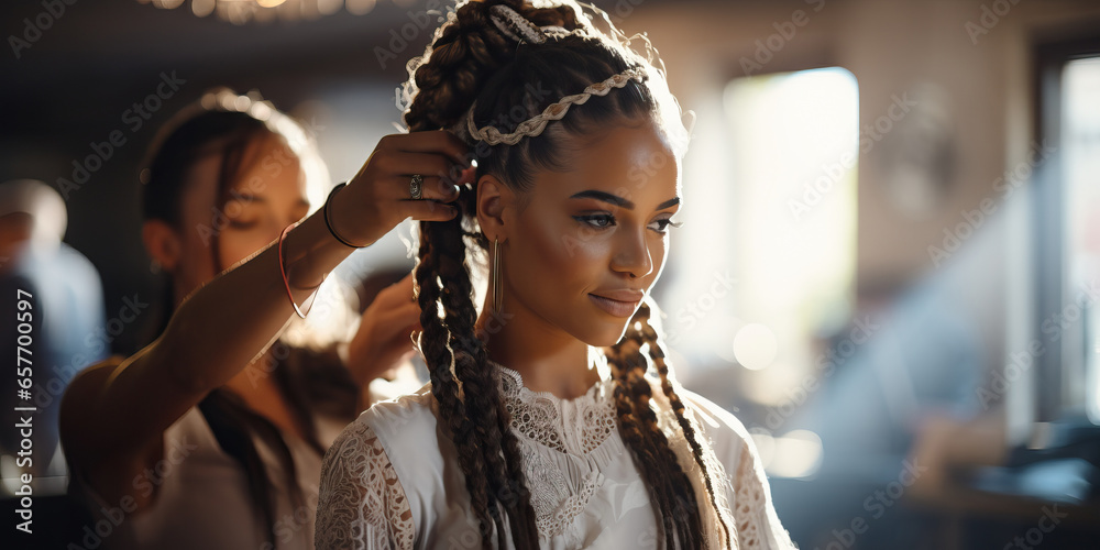 Fashionable african american woman with dreadlocks hairstyle. - obrazy, fototapety, plakaty 
