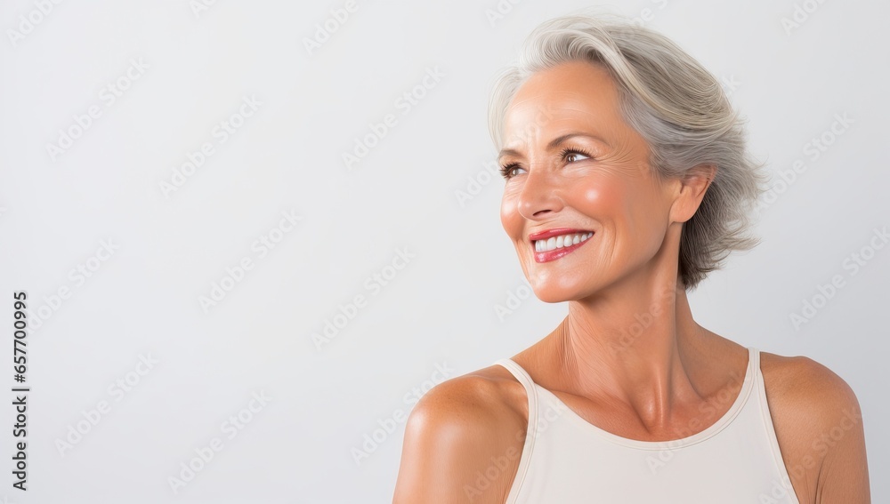 Portrait of a beautiful mature woman smiling on a white background. Portrait of a beautiful mature woman smiling on a white background.