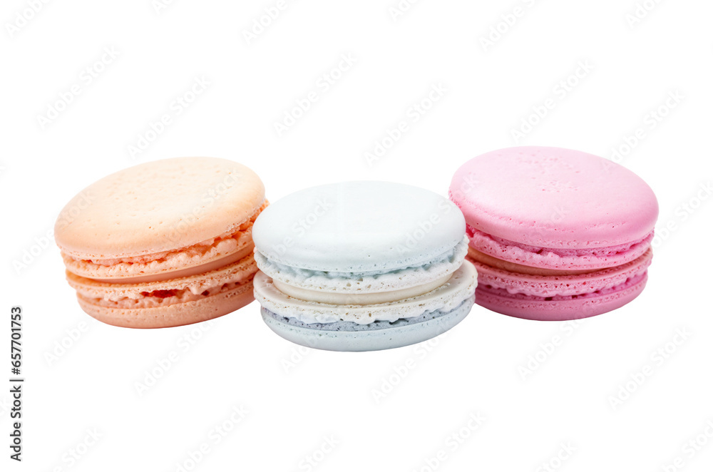 Fototapeta premium Group of macaron png, isolated on transparent background, french cakes pastel, macaroons cut-out