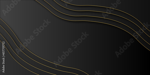 Dark backdrop wavy line with golden lines background. Modern abstract background black dop with golden luxury. Seamless surface pattern design with waive ornament. Lozenge motif. Repeated black.