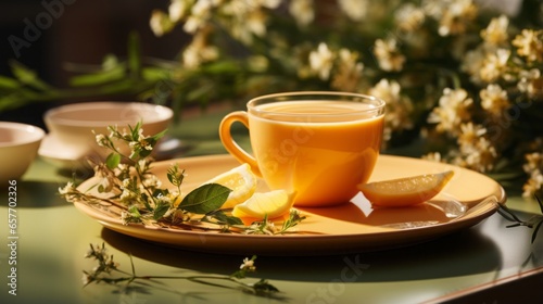 Imagine an advertisement of a herbal tea,