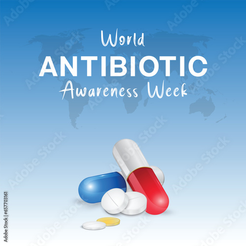 World Antibiotic Awareness Week design several types of antibiotic pill . Vector illustration