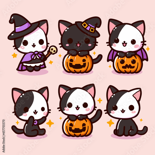 cute halloween cat witch cartoon collection
