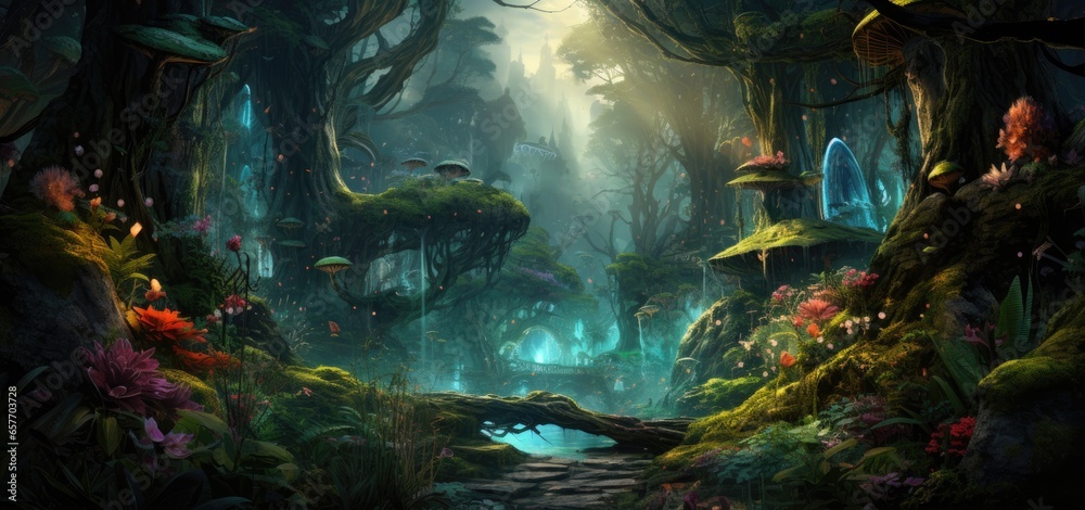 Fototapeta premium A lush and vibrant forest filled with a diverse array of trees and plants