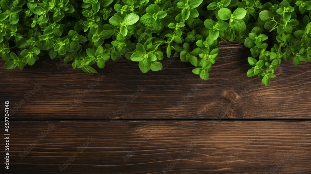 Aromatic Marjoram Herbs Photorealistic Horizontal Background. Healthy Vegetarian Diet. Ai Generated Background with Delicious Aromatic Marjoram Herbs On Wooden Countertop with Copy Space. Aromatic Marjoram Herbs Photorealistic Horizontal Background. Healthy Vegetarian Diet. Ai Generated Background with Delicious Aromatic Marjoram Herbs On Wooden Countertop with Copy Space.
