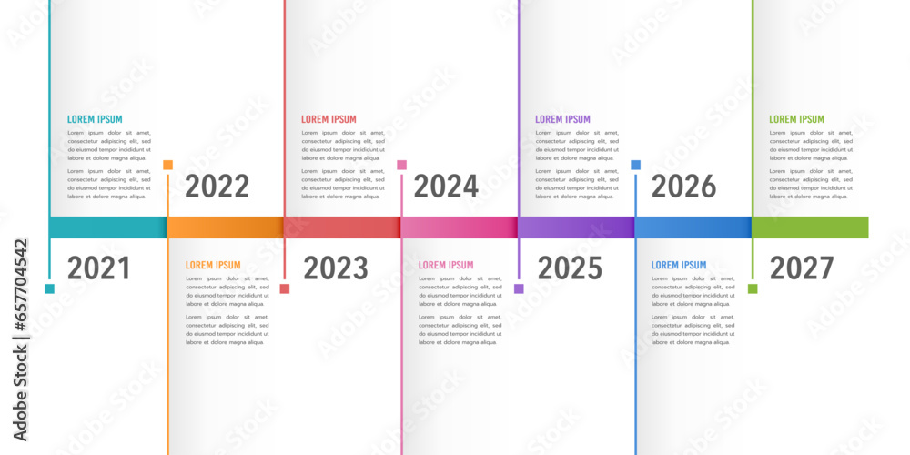 Business timeline 7 years. Infographic design template for business. Milestone, Anniversary, Planning, and Roadmap. Vector illustration.
