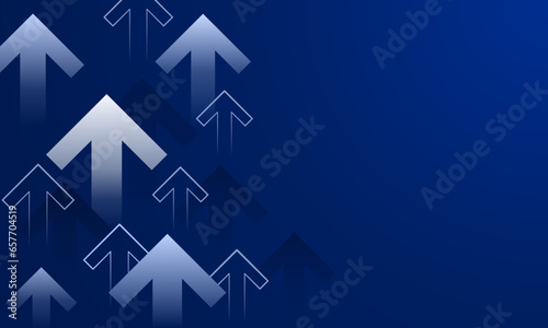 Business presentation with arrows pointing up on a dark blue background. Vector illustration.