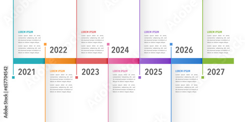 Business timeline 7 years. Infographic design template for business. Milestone, Anniversary, Planning, and Roadmap. Vector illustration.