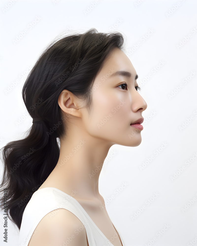 Asian Girl Side View Facing Looking Make-up Fair Skin Care Asian Girl Side View Facing Looking Make-up Fair Skin Care