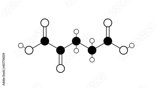 alpha-ketoglutaric acid molecule, structural chemical formula, ball-and-stick model, isolated image keto acid photo