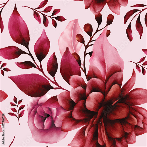 floral seamless pattern with beautiful maroon flower and leaves