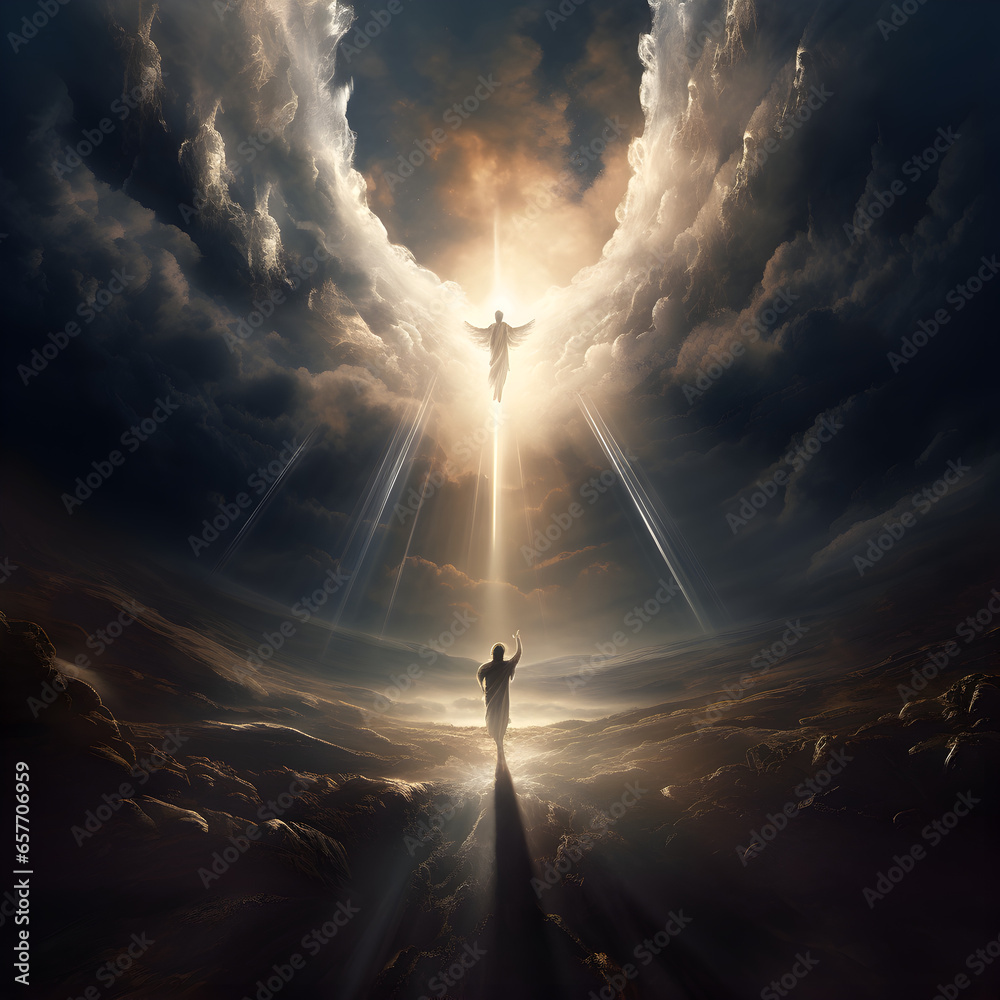 Jesus Christ ascending into Heaven. Generative ai. Stock Photo | Adobe