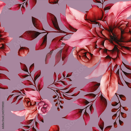 floral seamless pattern with beautiful maroon flower and leaves
