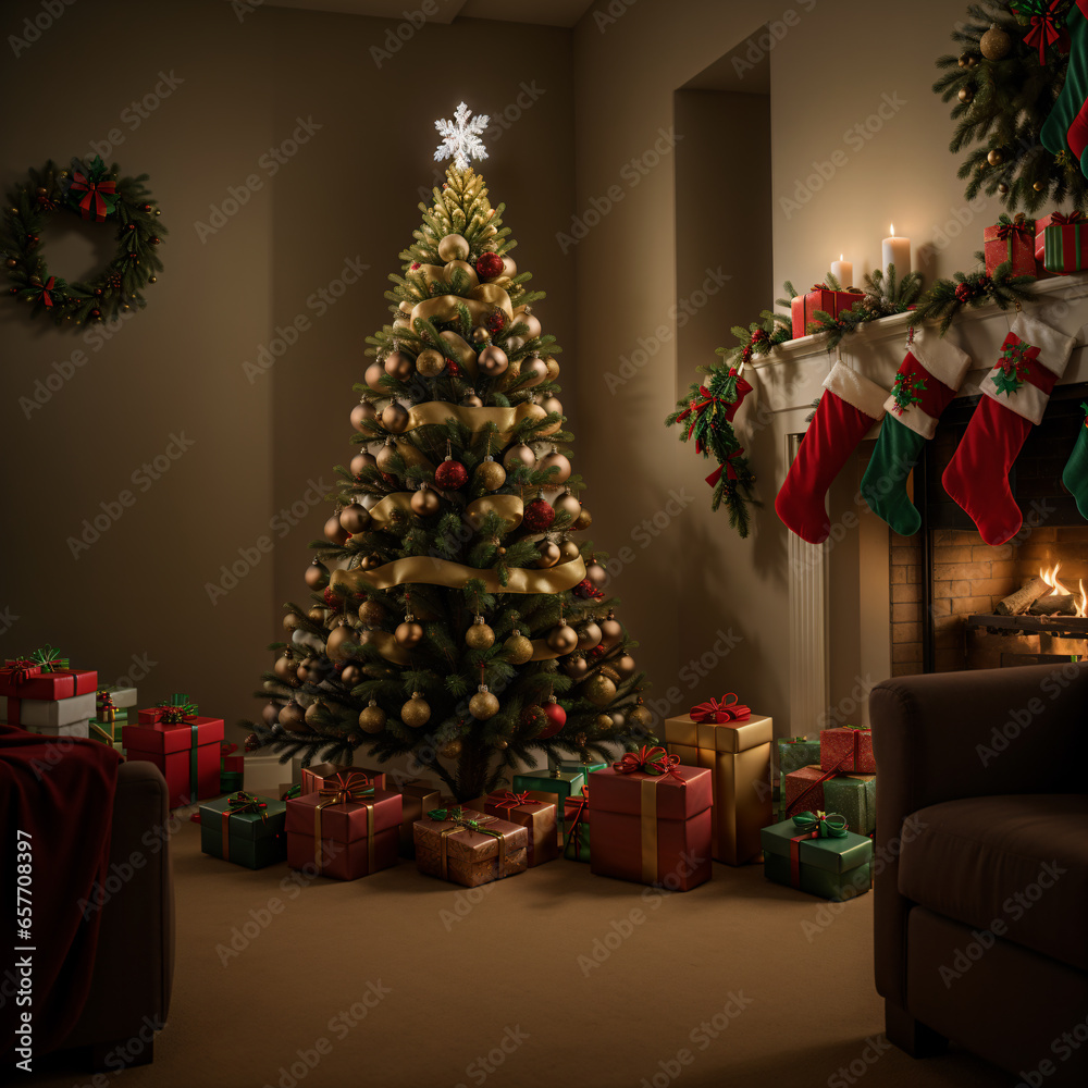 decorated christmas tree with gifts