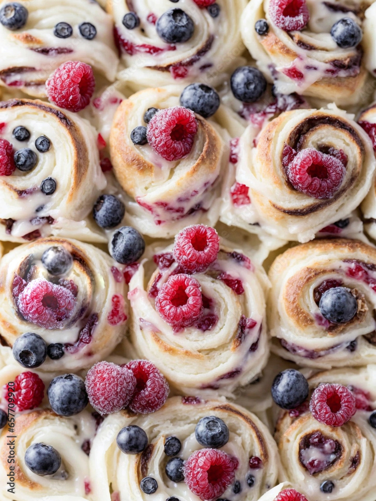 raspberry and blueberry cardamom rolls