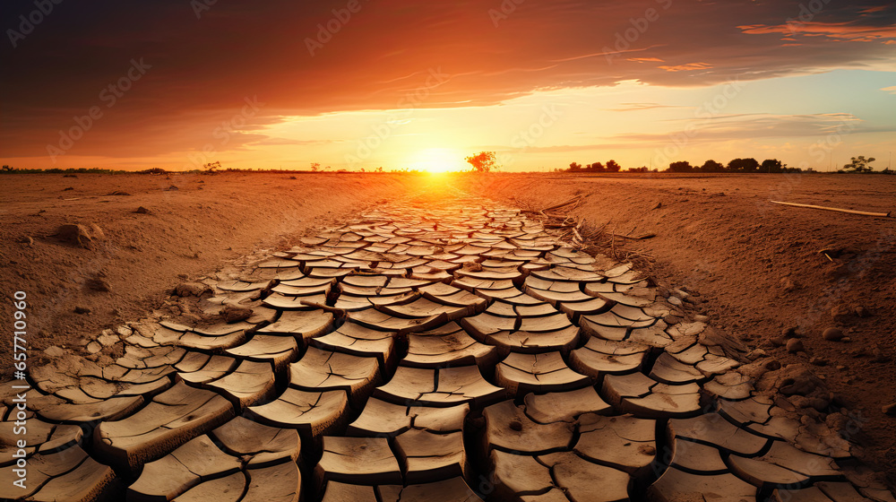 Cracked earth parched land arid soil desert Climate Change - obrazy, fototapety, plakaty 