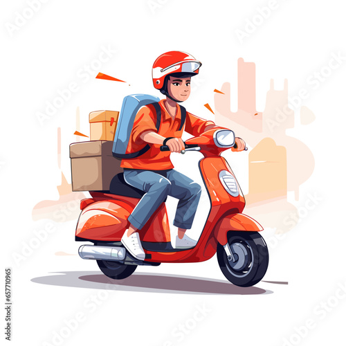 Online delivery boy on scooter vector illustration