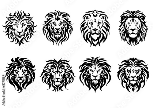 白黒のライオンのトライバルマークセット

