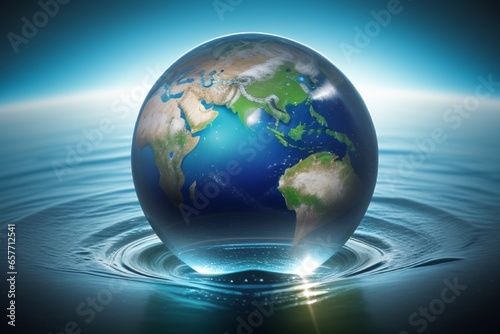 A global planet with land  water  and outer space.