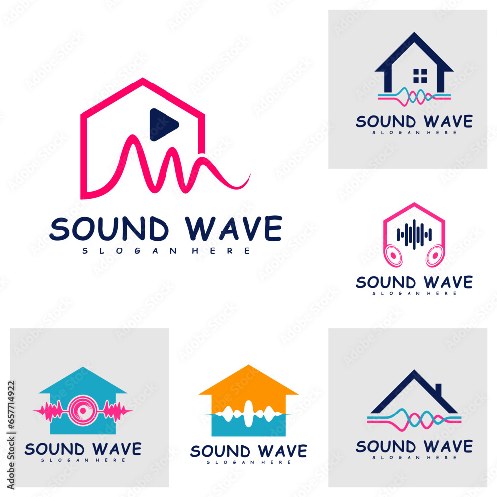 Set of House with Sound wave logo design concept vector. Sound wave illustration design Set of House with Sound wave logo design concept vector. Sound wave illustration design